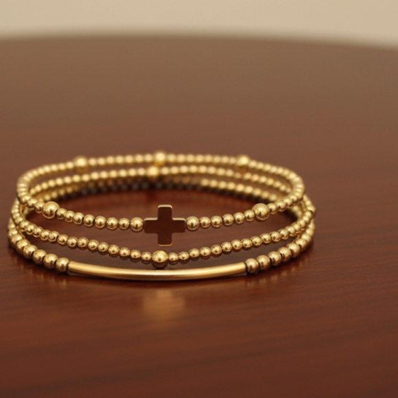 NWT Gold Beaded Bracelet Set of 3 - Picture 1 of 1